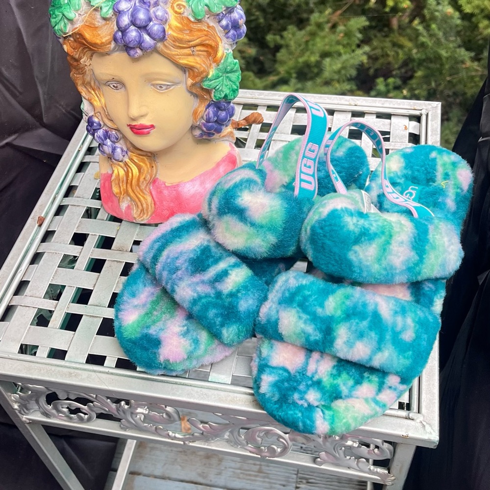 UGG Blue and Green Fluffy Slippers